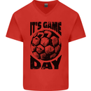 Football Its Game Day Soccer Mens V-Neck Cotton T-Shirt Red