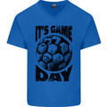 Football Its Game Day Soccer Mens V-Neck Cotton T-Shirt Royal Blue