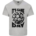 Football Its Game Day Soccer Mens V-Neck Cotton T-Shirt Sports Grey