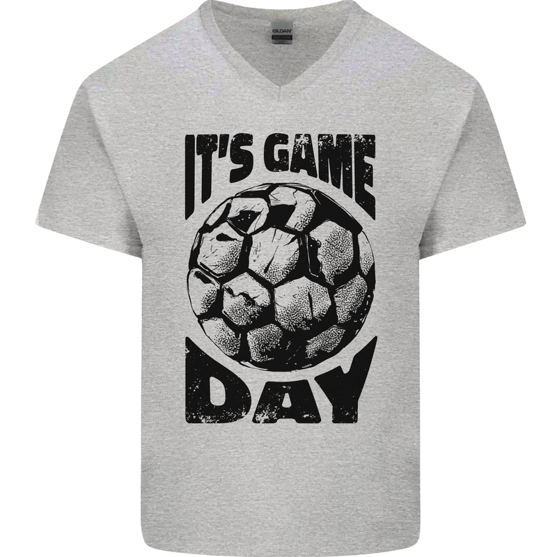 Football Its Game Day Soccer Mens V-Neck Cotton T-Shirt Sports Grey