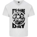 Football Its Game Day Soccer Mens V-Neck Cotton T-Shirt White