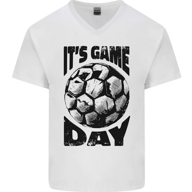 Football Its Game Day Soccer Mens V-Neck Cotton T-Shirt White