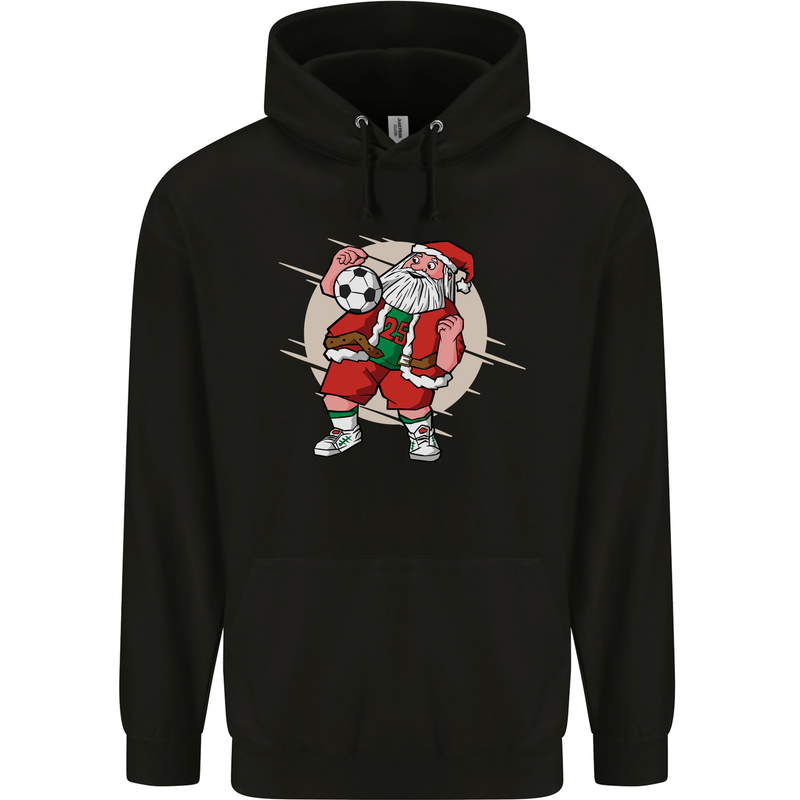 Football Santa Christmas Soccer Xmas Mens 80% Cotton Hoodie Black