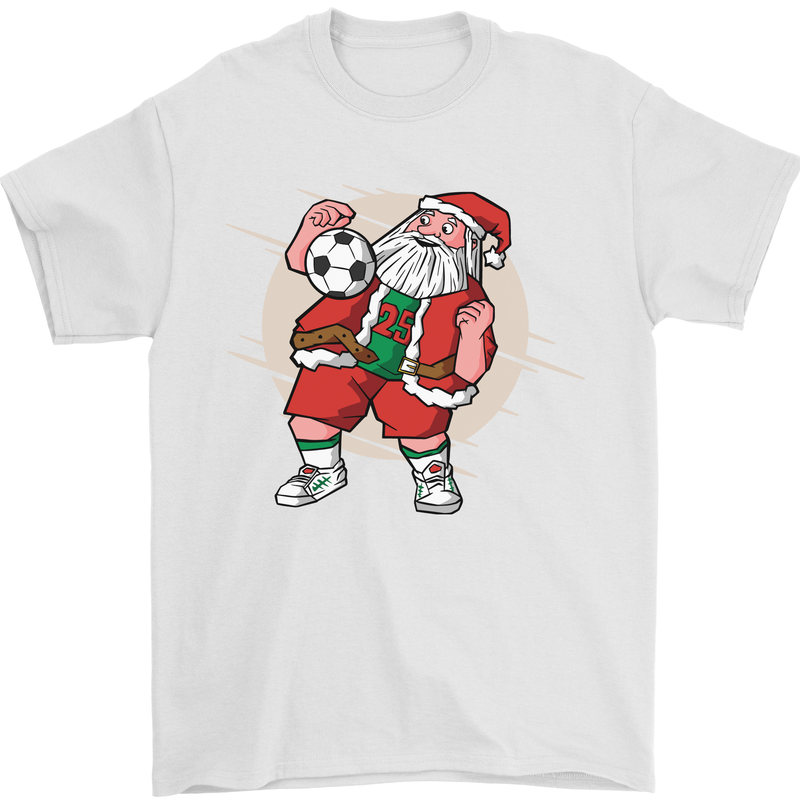 Football Santa Christmas Soccer Xmas Mens T-Shirt 100% Cotton White