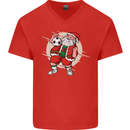 Football Santa Christmas Soccer Xmas Mens V-Neck Cotton T-Shirt Red
