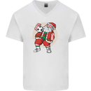 Football Santa Christmas Soccer Xmas Mens V-Neck Cotton T-Shirt White