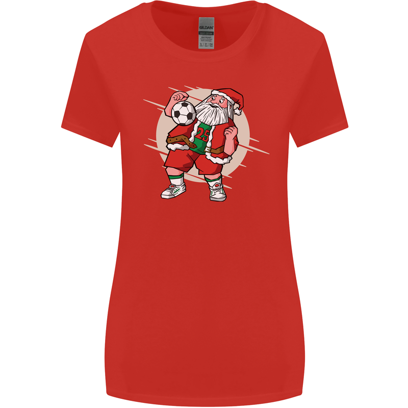 Football Santa Christmas Soccer Xmas Womens Wider Cut T-Shirt Red