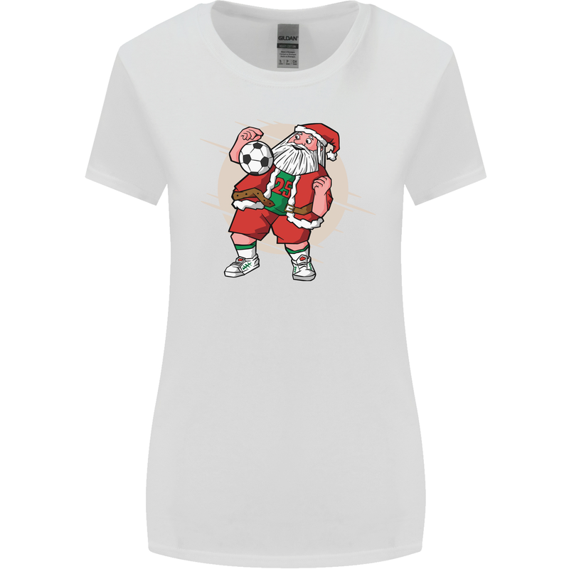 Football Santa Christmas Soccer Xmas Womens Wider Cut T-Shirt White