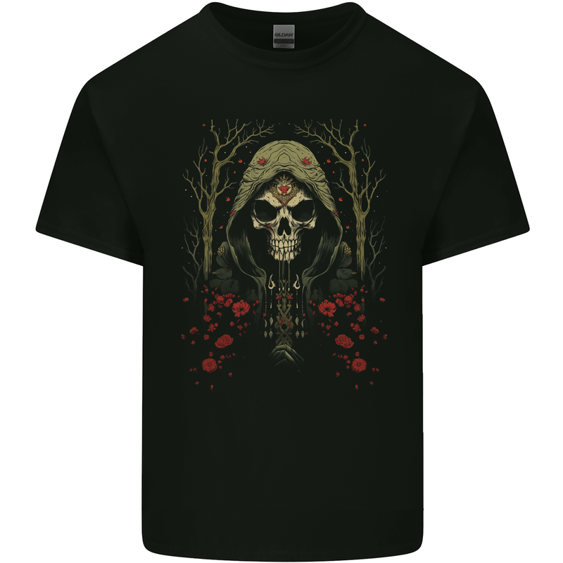 Forest Grim Reaper Skull Cult Kids T-Shirt Childrens Black