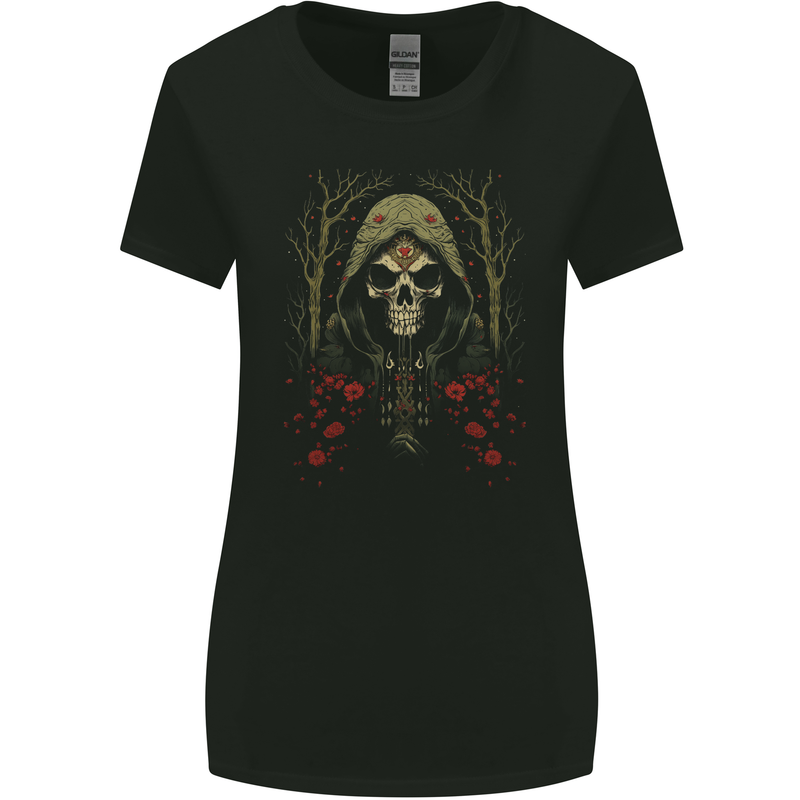 Forest Grim Reaper Skull Cult Womens Wider Cut T-Shirt Black