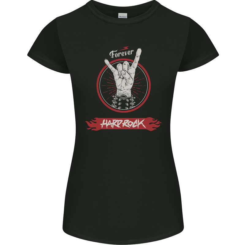 Forever Hard Rock Guitar Rock Salute Music Womens Petite Cut T-Shirt Black