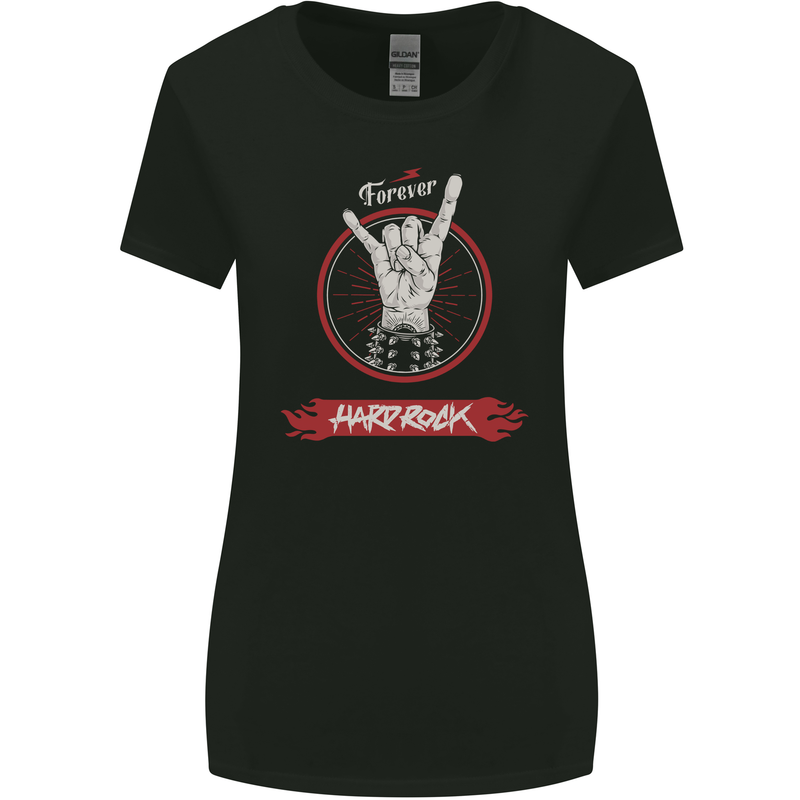 Forever Hard Rock Guitar Rock Salute Music Womens Wider Cut T-Shirt Black