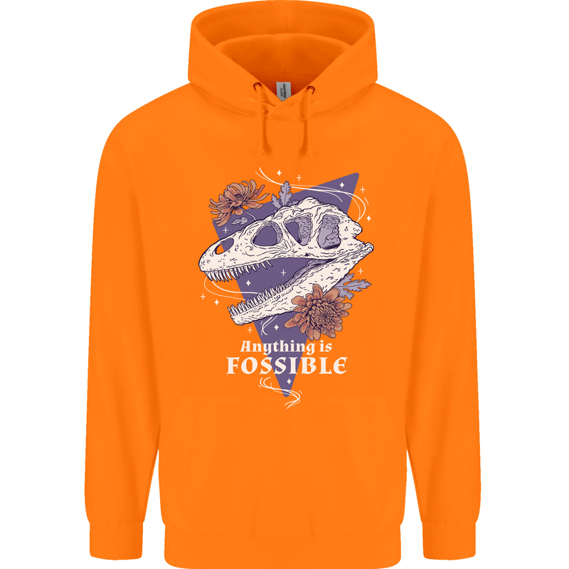 Fossible Funny Fossil Paleontology Dinosaur Childrens Kids Hoodie Orange
