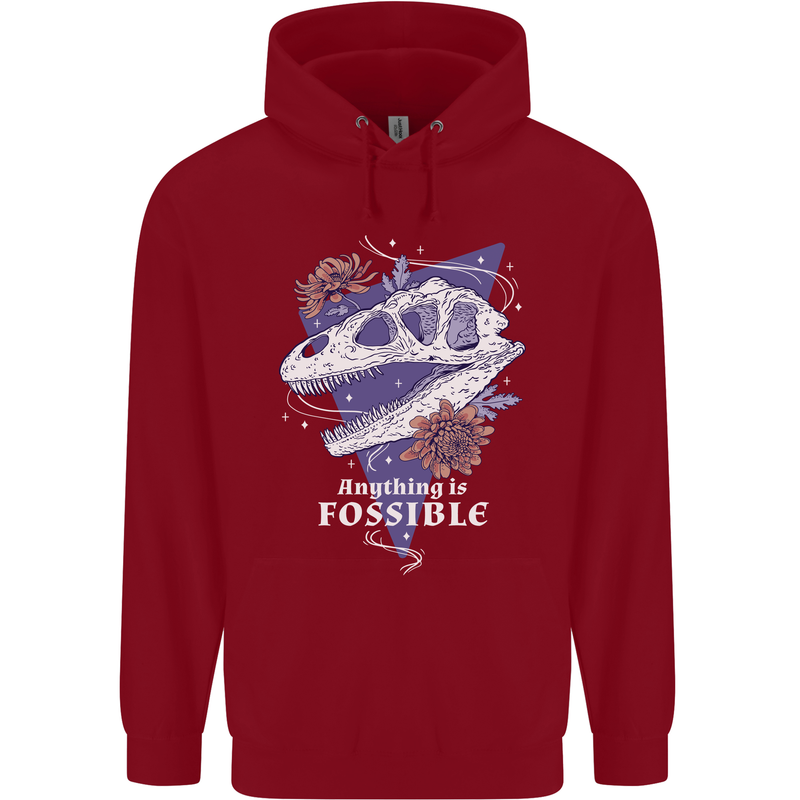 Fossible Funny Fossil Paleontology Dinosaur Childrens Kids Hoodie Red