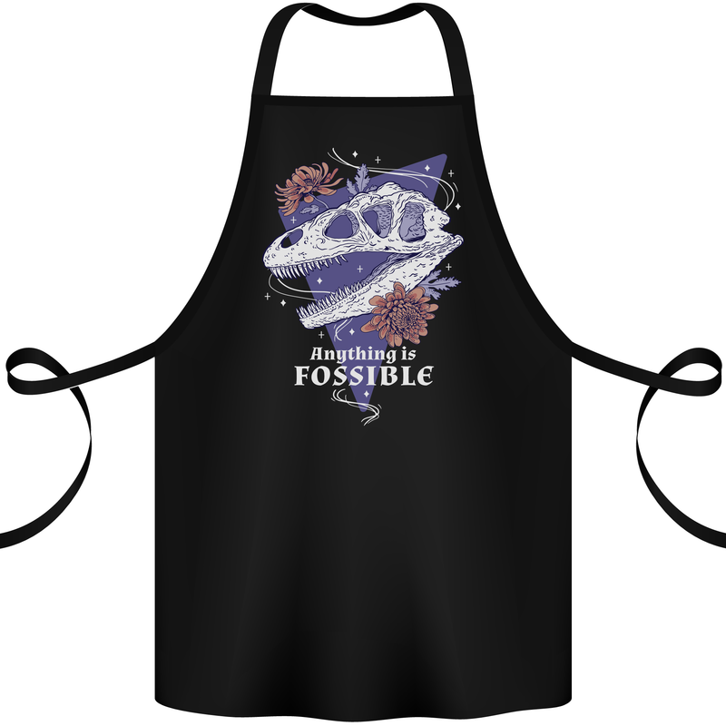 Fossible Funny Fossil Paleontology Dinosaur Cotton Apron 100% Organic Black