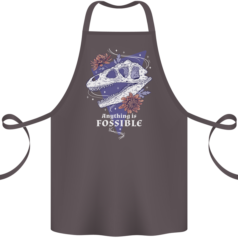 Fossible Funny Fossil Paleontology Dinosaur Cotton Apron 100% Organic Dark Grey