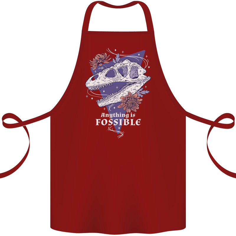 Fossible Funny Fossil Paleontology Dinosaur Cotton Apron 100% Organic Maroon