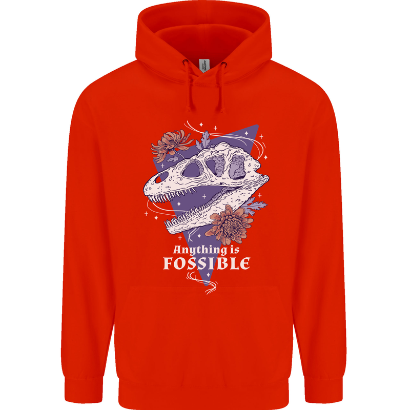 Fossible Funny Fossil Paleontology Dinosaur Mens 80% Cotton Hoodie Bright Red