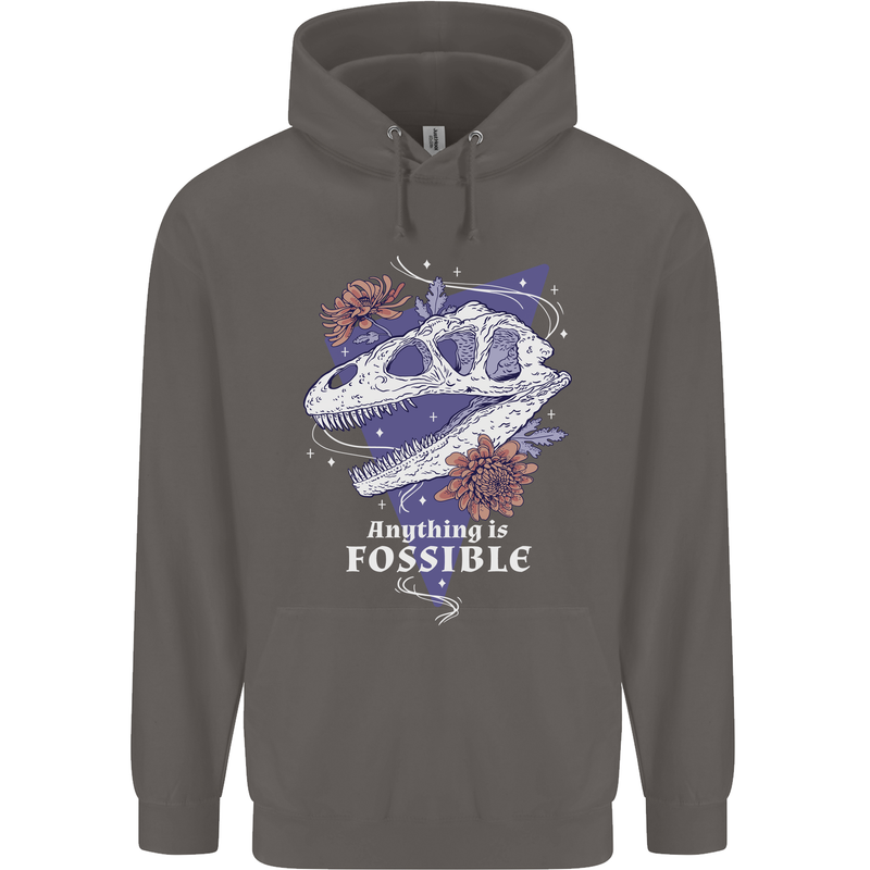 Fossible Funny Fossil Paleontology Dinosaur Mens 80% Cotton Hoodie Charcoal