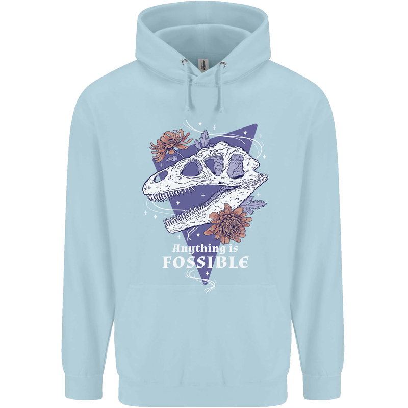Fossible Funny Fossil Paleontology Dinosaur Mens 80% Cotton Hoodie Light Blue