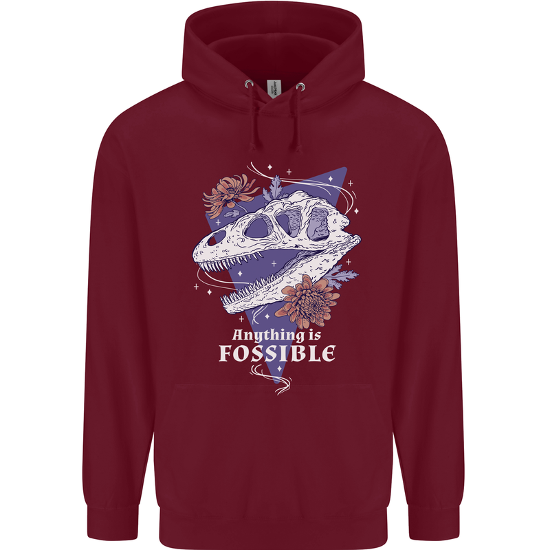 Fossible Funny Fossil Paleontology Dinosaur Mens 80% Cotton Hoodie Maroon