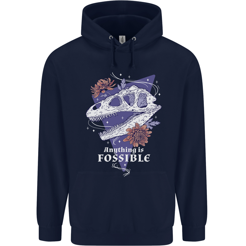 Fossible Funny Fossil Paleontology Dinosaur Mens 80% Cotton Hoodie Navy Blue