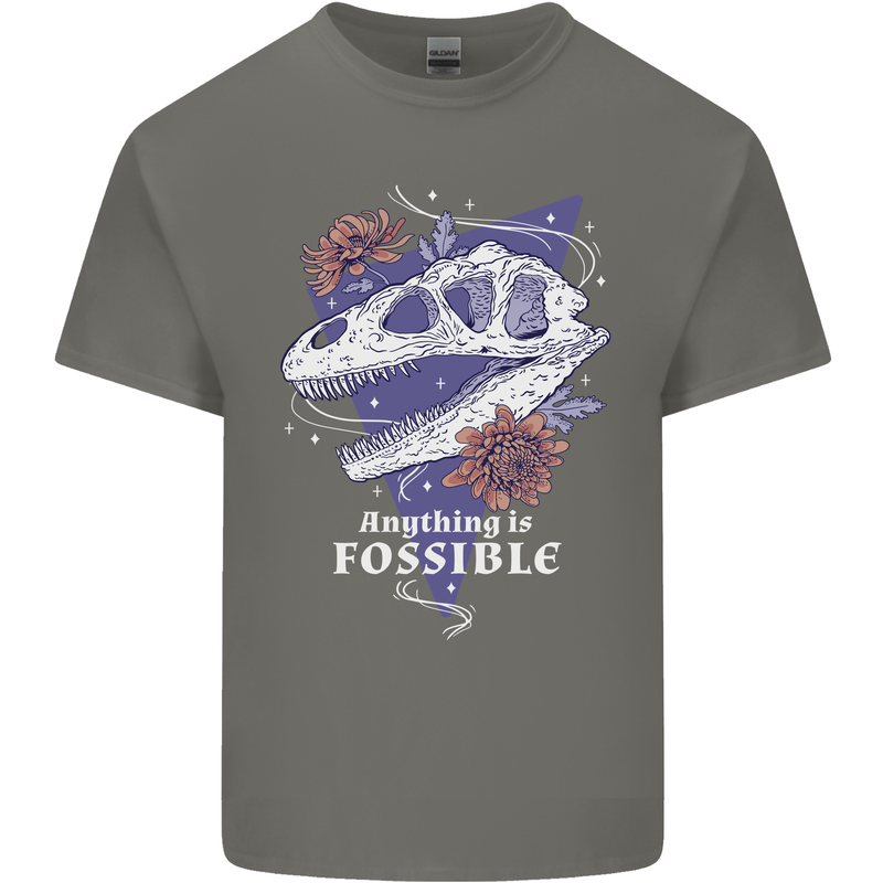 Fossible Funny Fossil Paleontology Dinosaur Mens Cotton T-Shirt Tee Top Charcoal