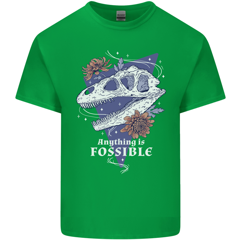 Fossible Funny Fossil Paleontology Dinosaur Mens Cotton T-Shirt Tee Top Irish Green