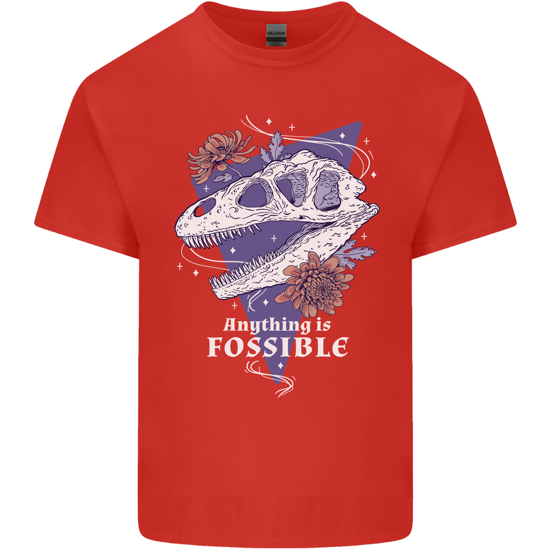 Fossible Funny Fossil Paleontology Dinosaur Mens Cotton T-Shirt Tee Top Red