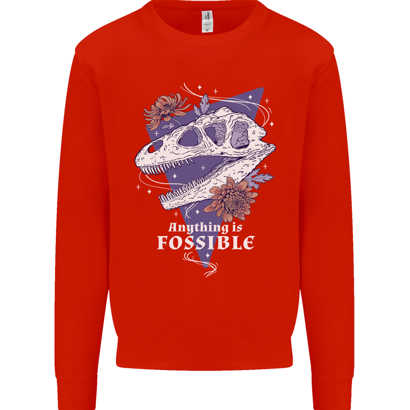 Fossible Funny Fossil Paleontology Dinosaur Mens Sweatshirt Jumper Bright Red