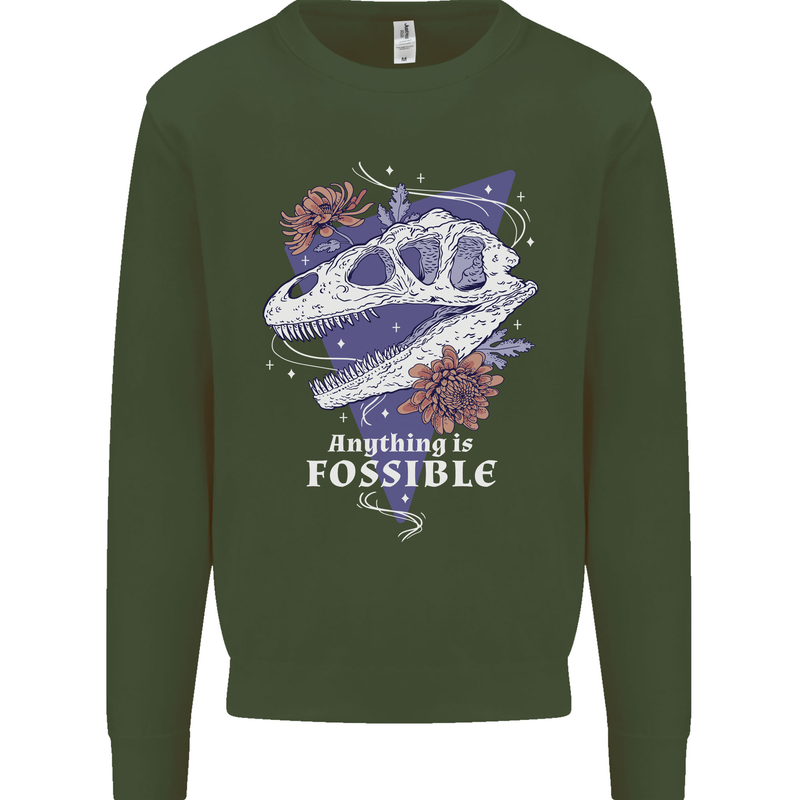 Fossible Funny Fossil Paleontology Dinosaur Mens Sweatshirt Jumper Forest Green