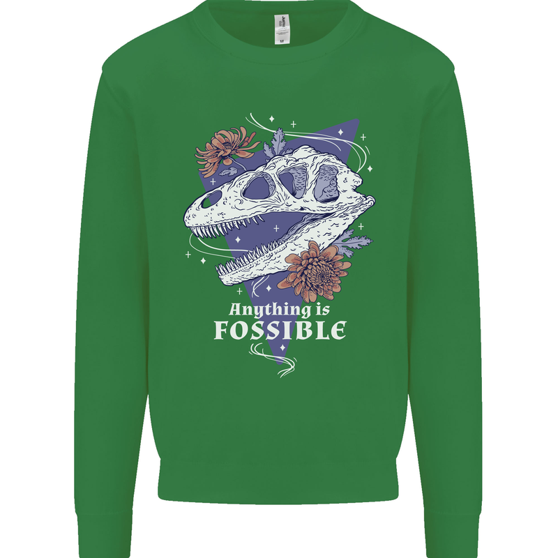 Fossible Funny Fossil Paleontology Dinosaur Mens Sweatshirt Jumper Irish Green