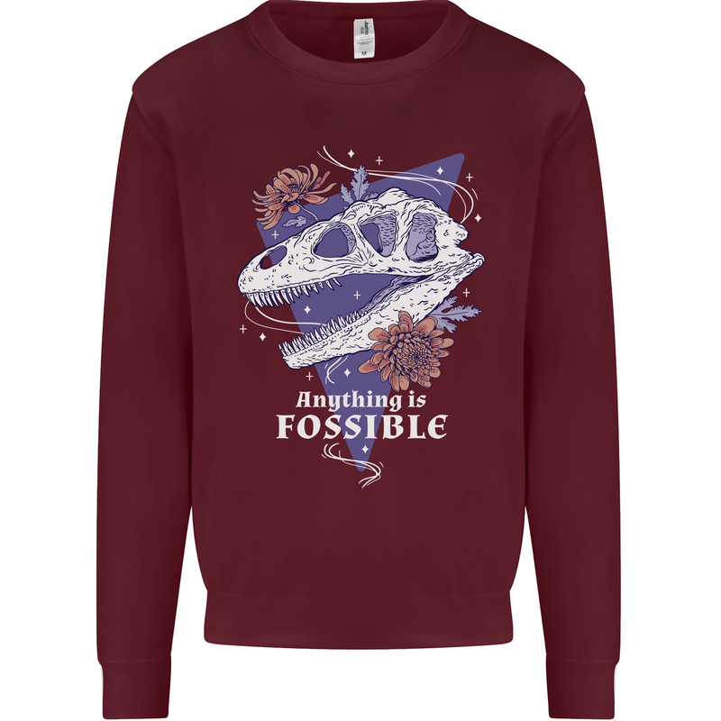 Fossible Funny Fossil Paleontology Dinosaur Mens Sweatshirt Jumper Maroon
