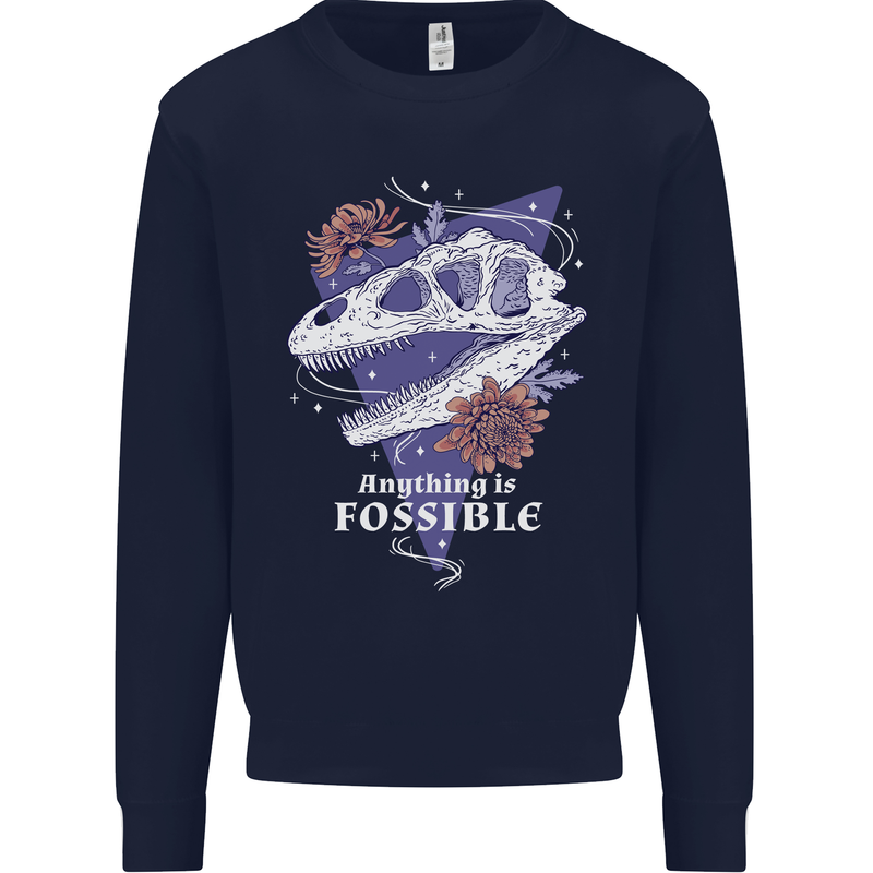 Fossible Funny Fossil Paleontology Dinosaur Mens Sweatshirt Jumper Navy Blue