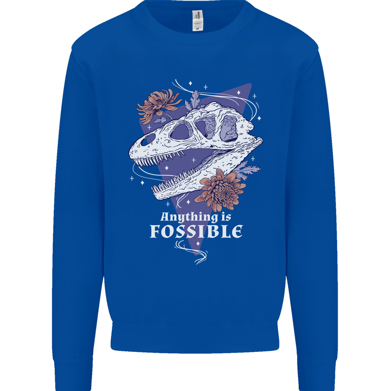 Fossible Funny Fossil Paleontology Dinosaur Mens Sweatshirt Jumper Royal Blue