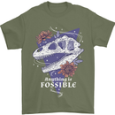 Fossible Funny Fossil Paleontology Dinosaur Mens T-Shirt 100% Cotton Military Green