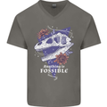 Fossible Funny Fossil Paleontology Dinosaur Mens V-Neck Cotton T-Shirt Charcoal