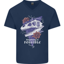 Fossible Funny Fossil Paleontology Dinosaur Mens V-Neck Cotton T-Shirt Navy Blue