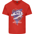 Fossible Funny Fossil Paleontology Dinosaur Mens V-Neck Cotton T-Shirt Red