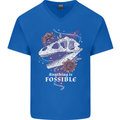 Fossible Funny Fossil Paleontology Dinosaur Mens V-Neck Cotton T-Shirt Royal Blue