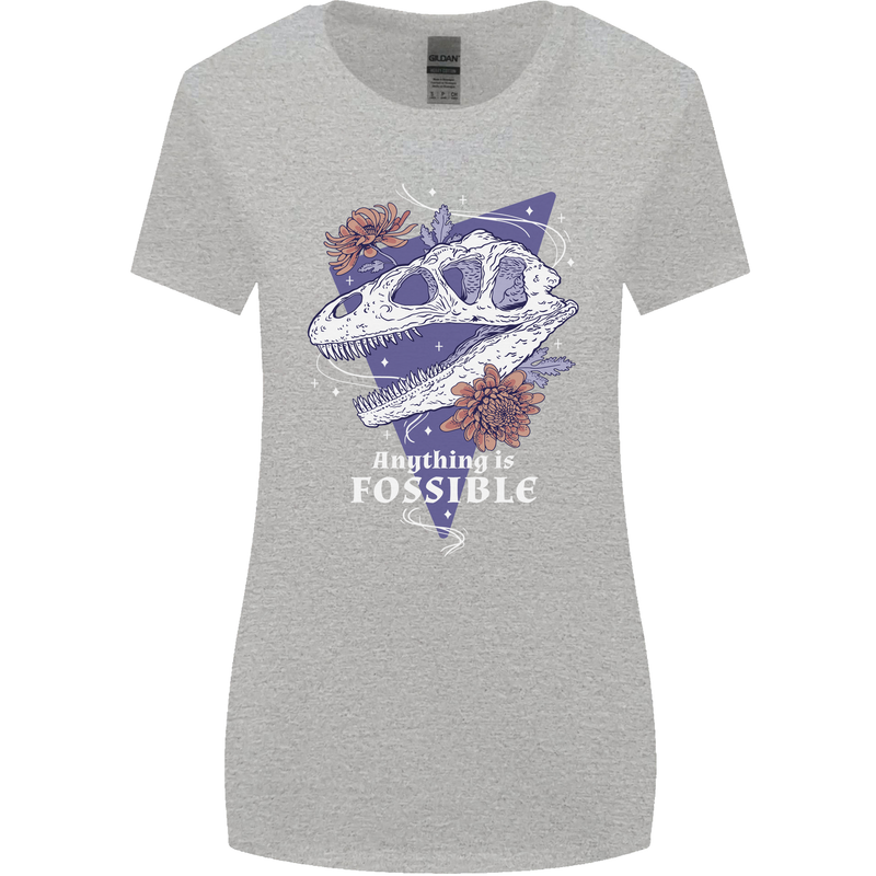 Fossible Funny Fossil Paleontology Dinosaur Womens Wider Cut T-Shirt Sports Grey