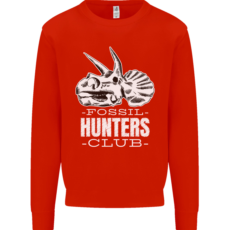 Fossil Hunters Club Palaeontologist Dinosaurs Kids Sweatshirt Jumper Bright Red