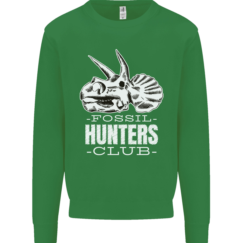 Fossil Hunters Club Palaeontologist Dinosaurs Kids Sweatshirt Jumper Irish Green