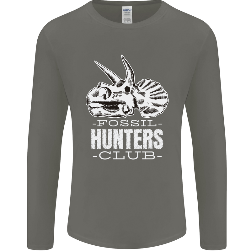 Fossil Hunters Club Palaeontologist Dinosaurs Mens Long Sleeve T-Shirt Charcoal