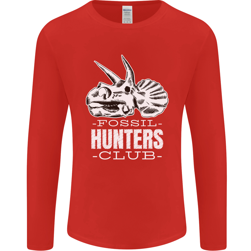 Fossil Hunters Club Palaeontologist Dinosaurs Mens Long Sleeve T-Shirt Red
