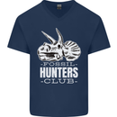 Fossil Hunters Club Palaeontologist Dinosaurs Mens V-Neck Cotton T-Shirt Navy Blue