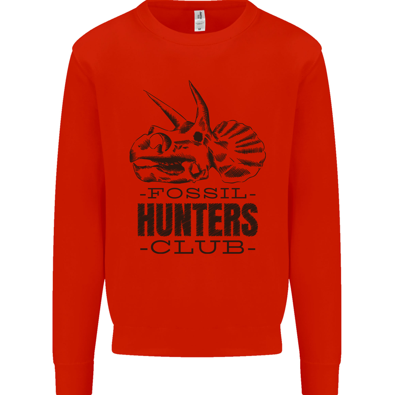 Fossil Hunters Club Paleontology Dinosaurs Kids Sweatshirt Jumper Bright Red