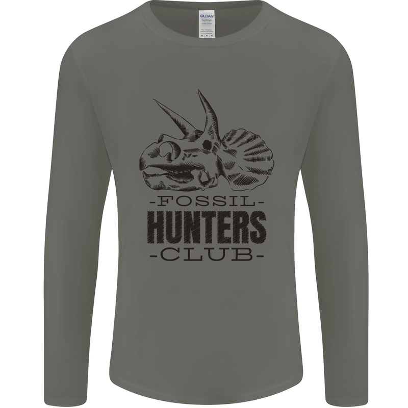 Fossil Hunters Club Paleontology Dinosaurs Mens Long Sleeve T-Shirt Charcoal
