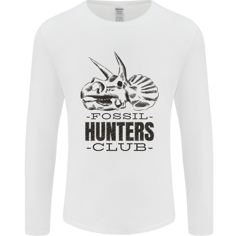 Fossil Hunters Club Paleontology Dinosaurs Mens Long Sleeve T-Shirt White