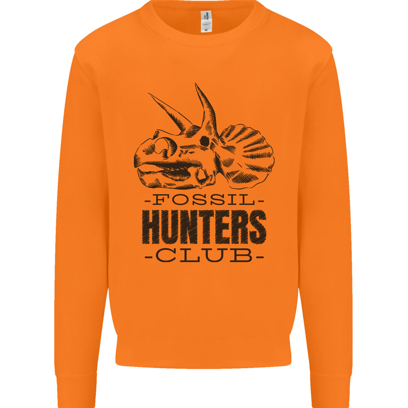 Fossil Hunters Club Paleontology Dinosaurs Mens Sweatshirt Jumper Orange